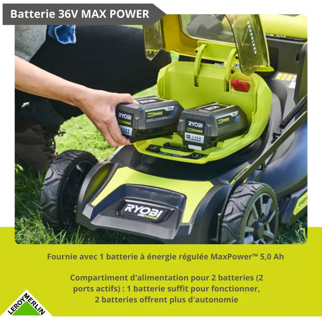 Tondeuse sur batterie brushless RYOBI Ry36lmxsp46a-150 36V, 46cm, 1 batterie 5Ah